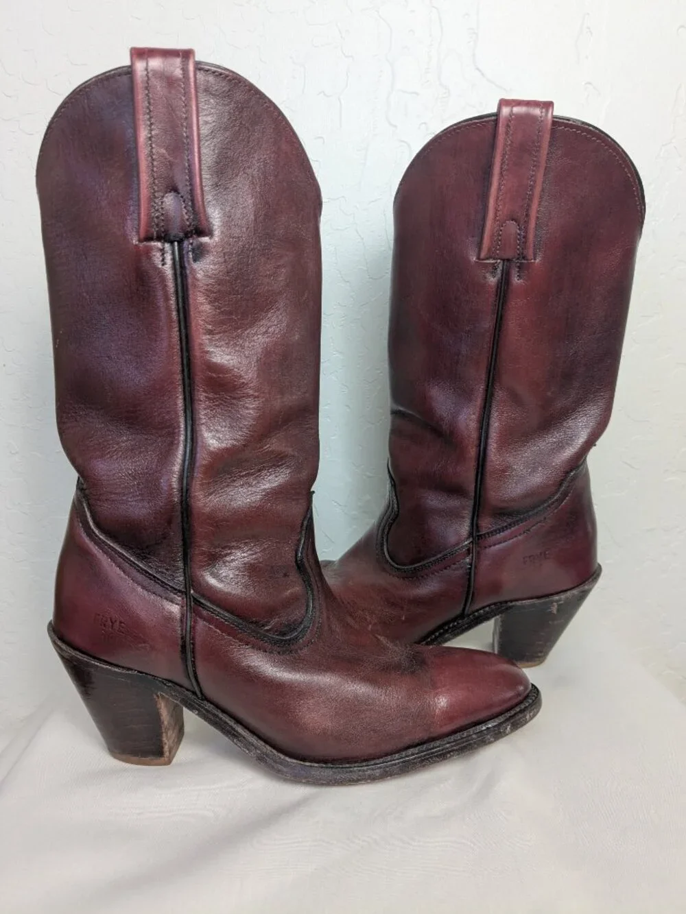 Vintage Frye 7104 Western Cowboy Boots Women's 8.5B Oxblood Burgundy USA 70s - Picture 3 of 16